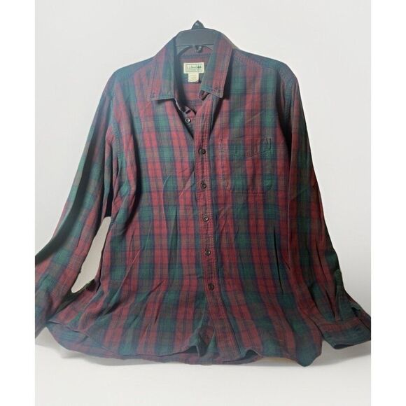 LL BEAN Men's Red Green Scotch Plaid Tartan Button Down Shirt  L.           X - Picture 1 of 5